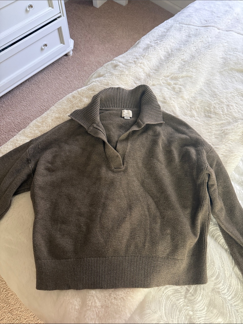 a new day women's Olive Brown V-Neck Collared Sweater